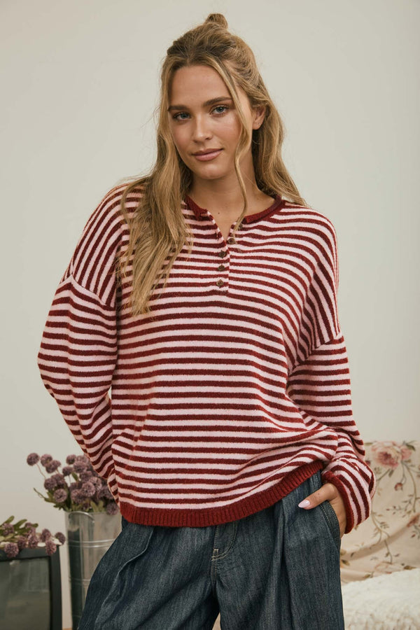 Henley Stripe Sweater