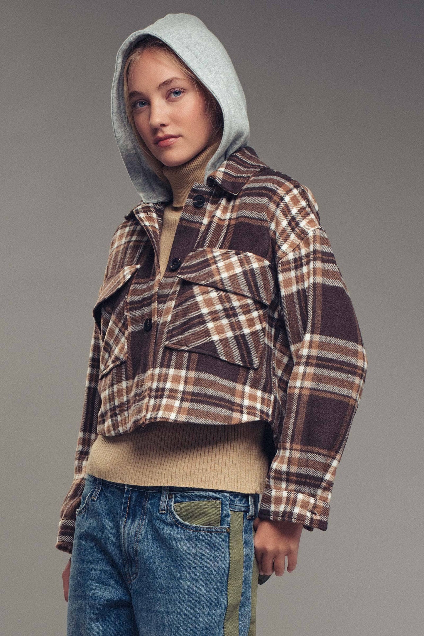 Detachable Hoodie Plaid Jacket