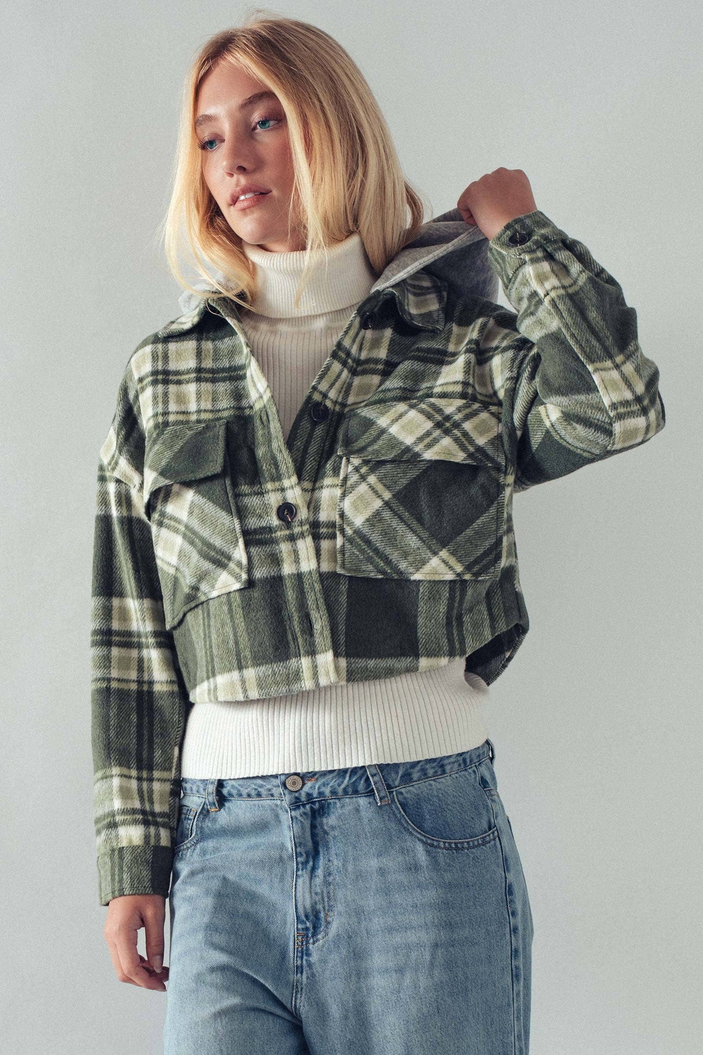 Detachable Hoodie Plaid Jacket