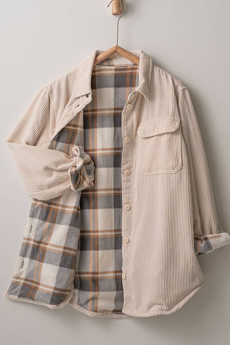 Plaid Lined Corduroy Shacket