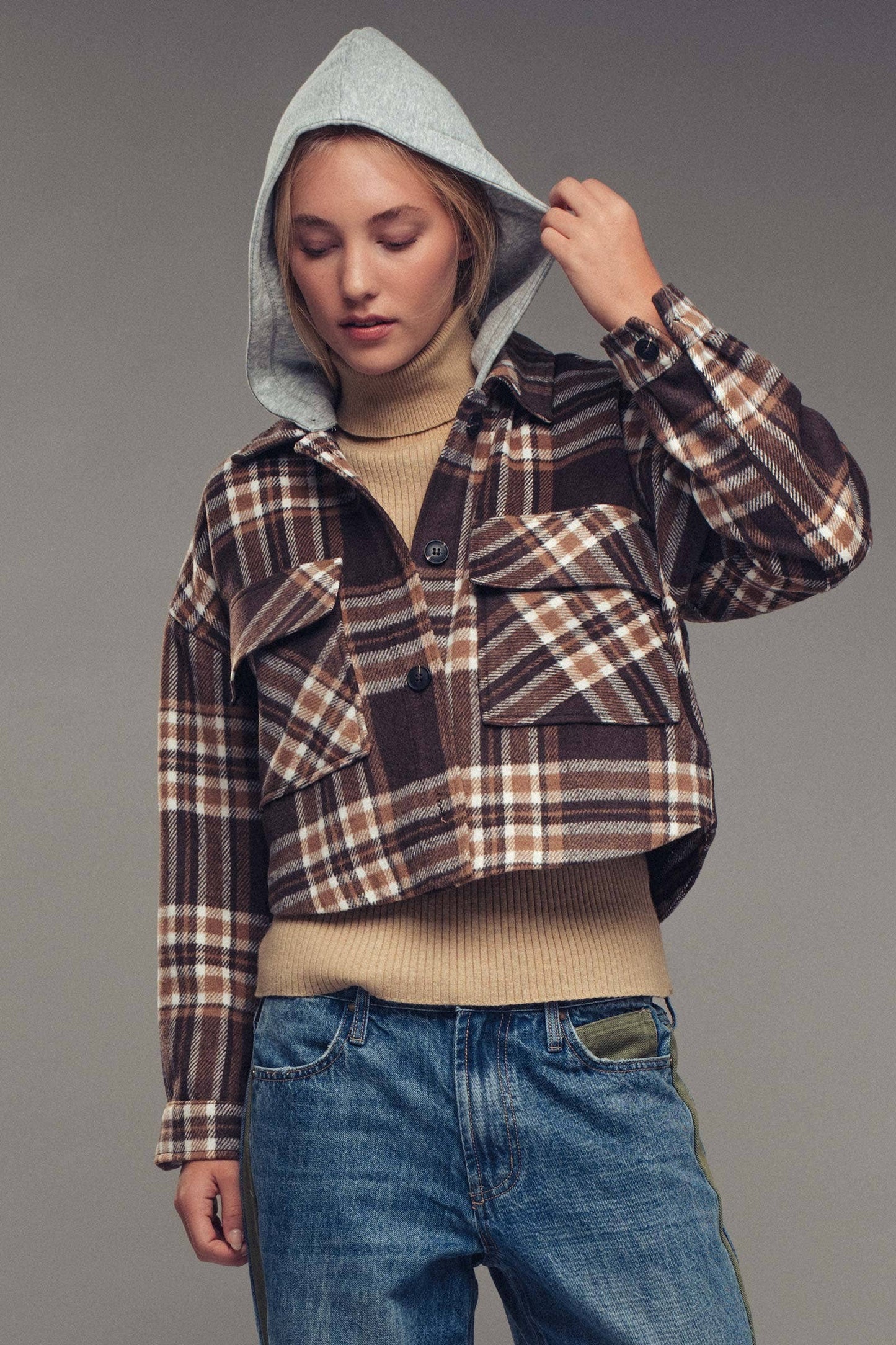 Detachable Hoodie Plaid Jacket