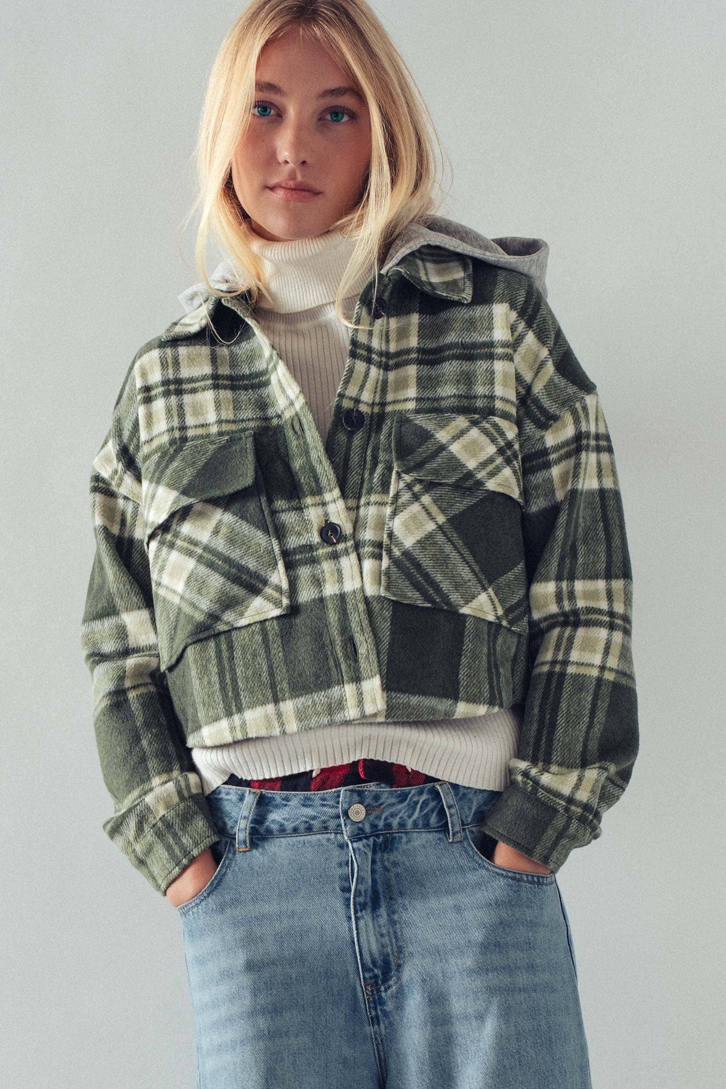Detachable Hoodie Plaid Jacket