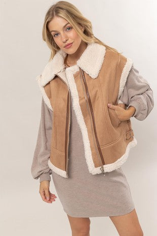 Fur Contrast Suede Vest