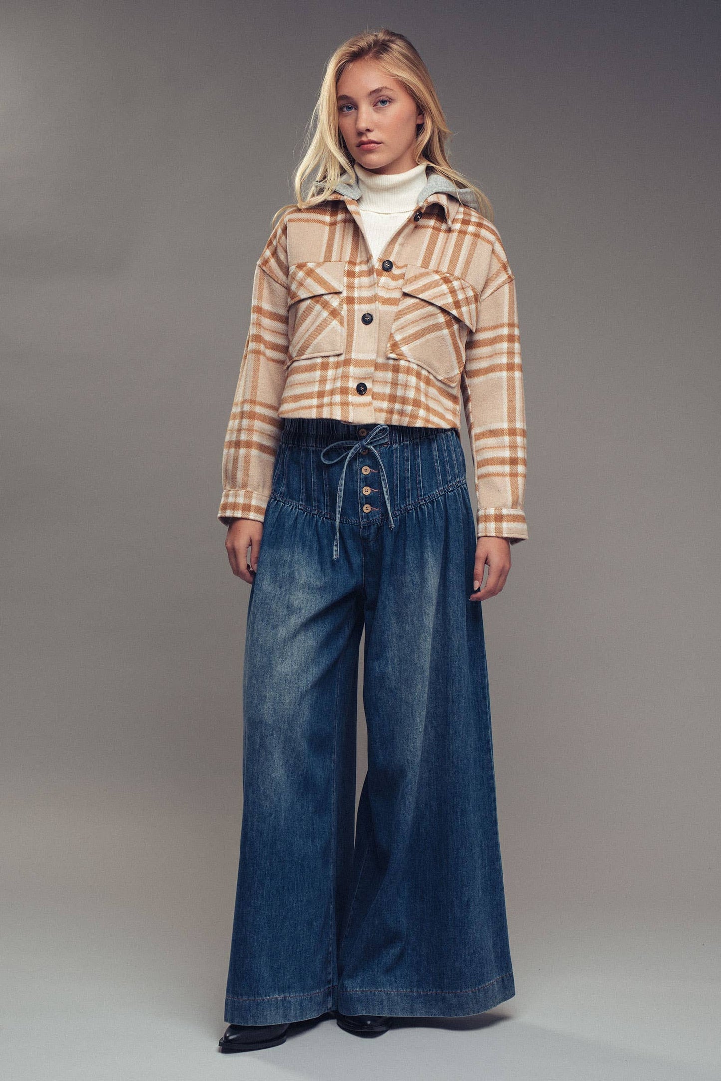 Detachable Hoodie Plaid Jacket