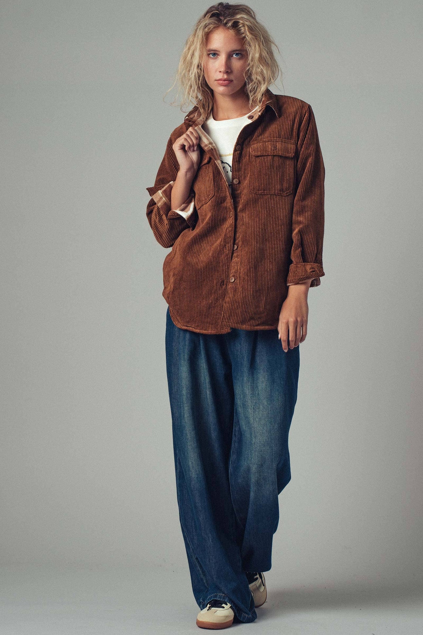 Plaid Lined Corduroy Shacket