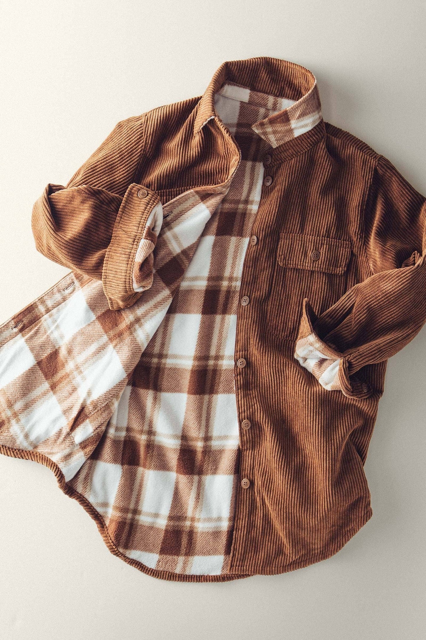 Plaid Lined Corduroy Shacket