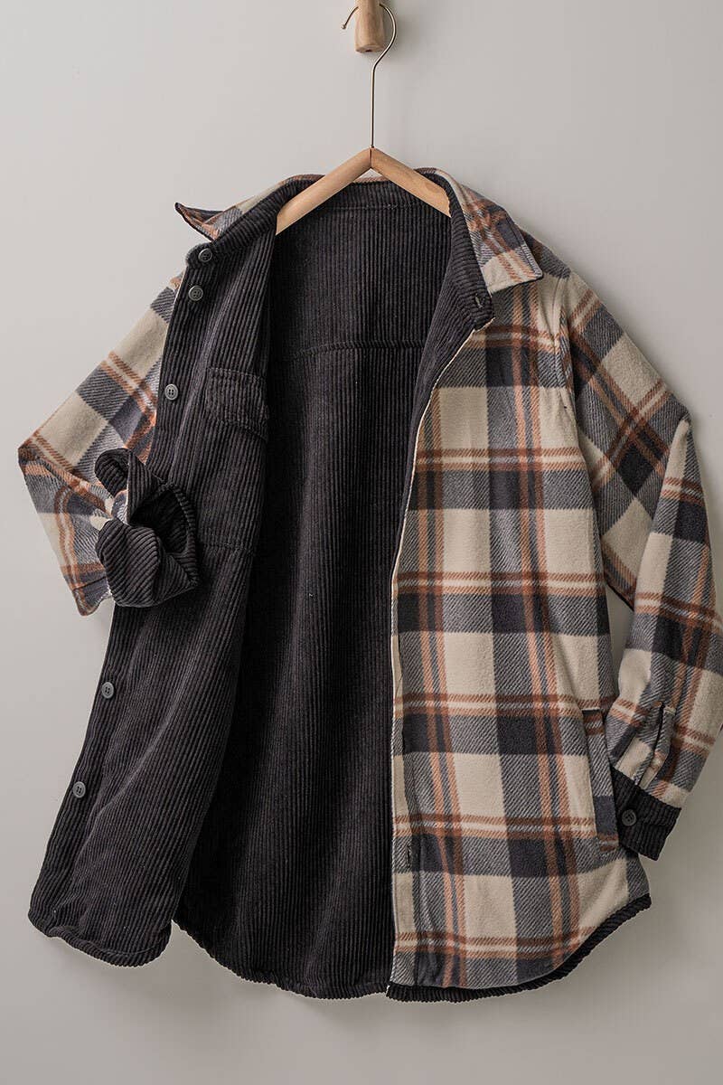 Plaid Lined Corduroy Shacket