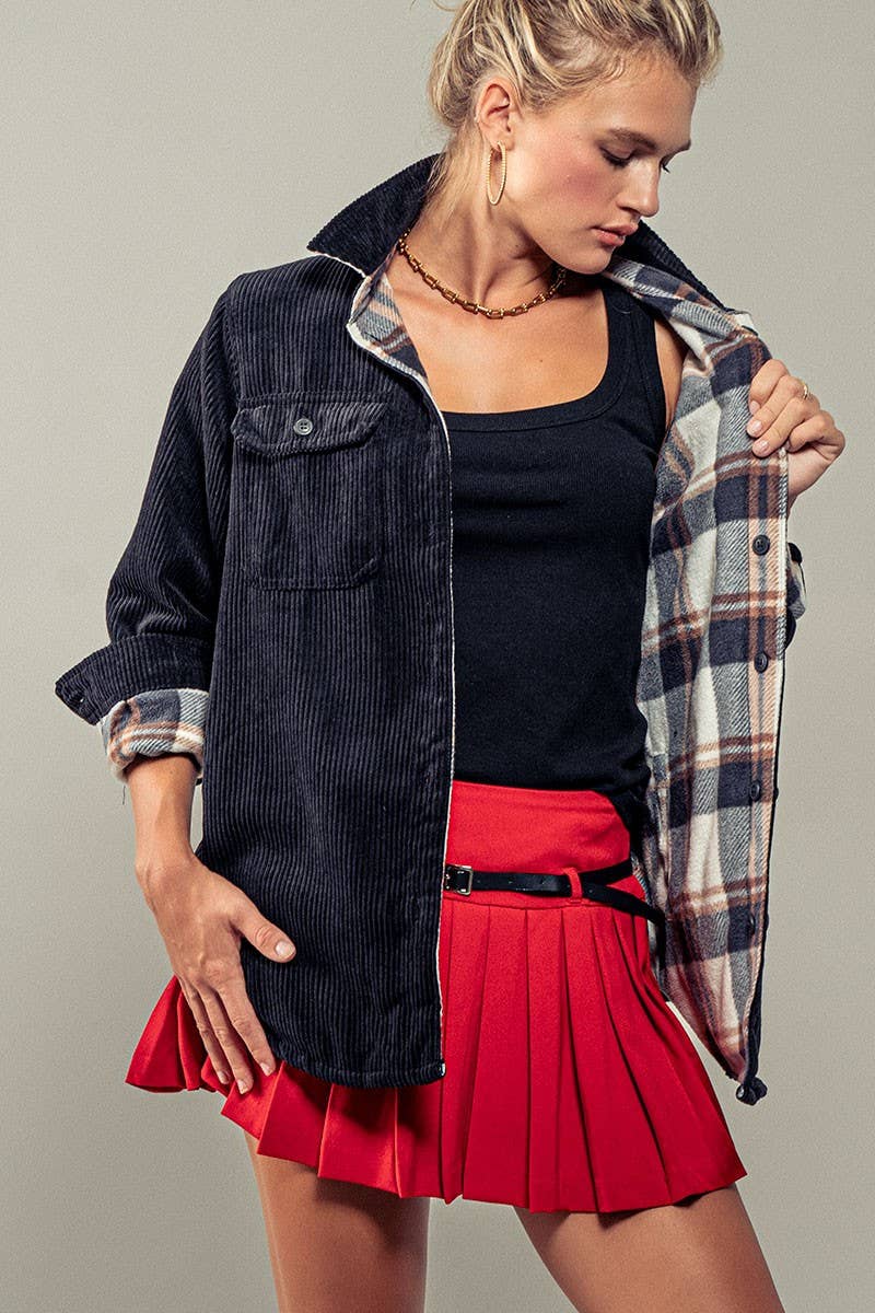 Plaid Lined Corduroy Shacket