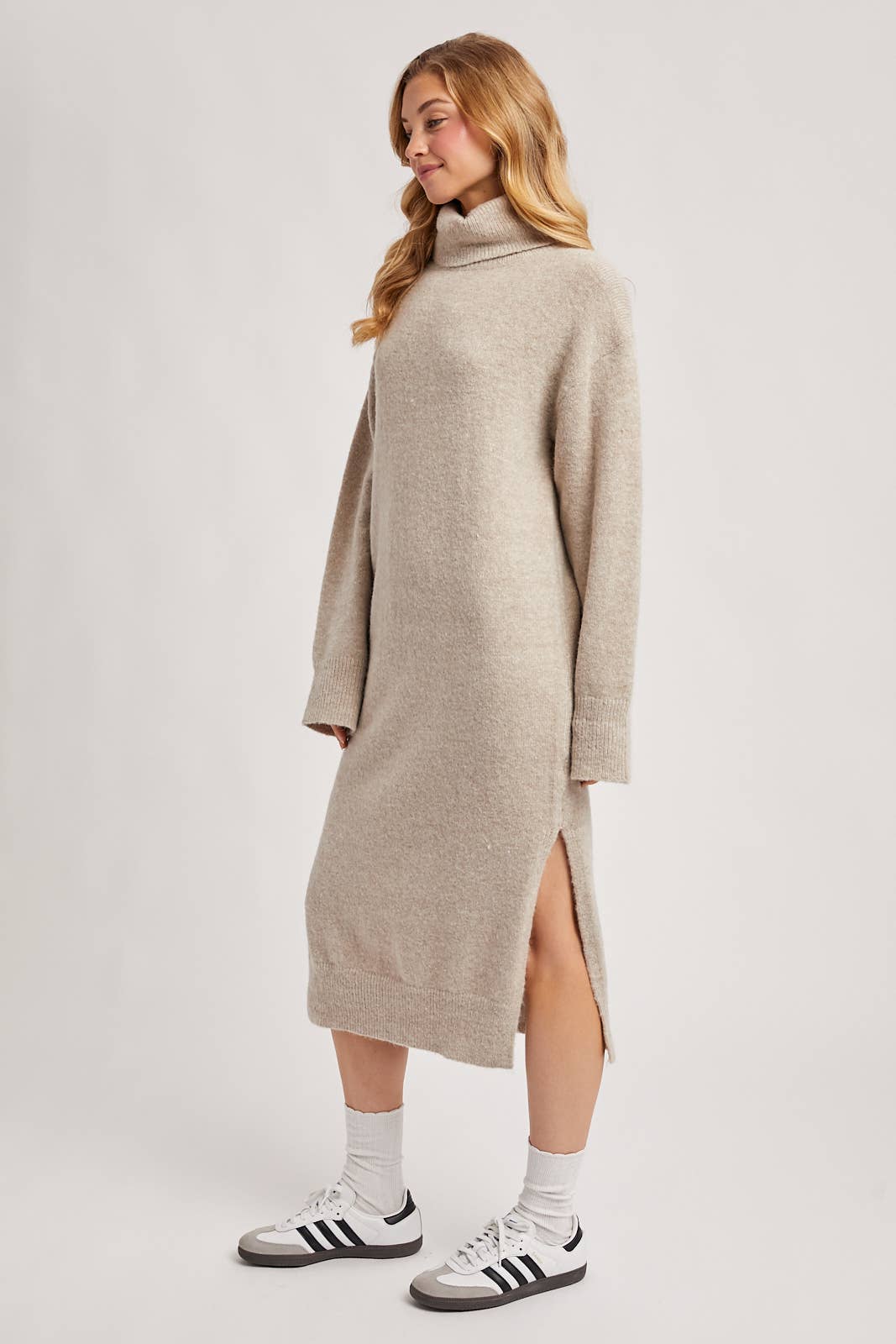 Turtleneck Knit Midi Dress