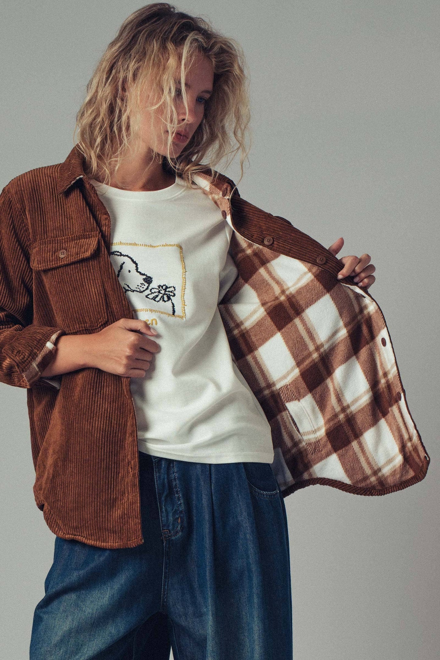 Plaid Lined Corduroy Shacket