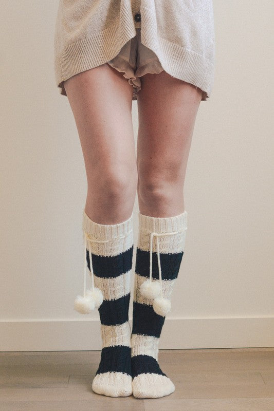 Striped Pom Pom Socks