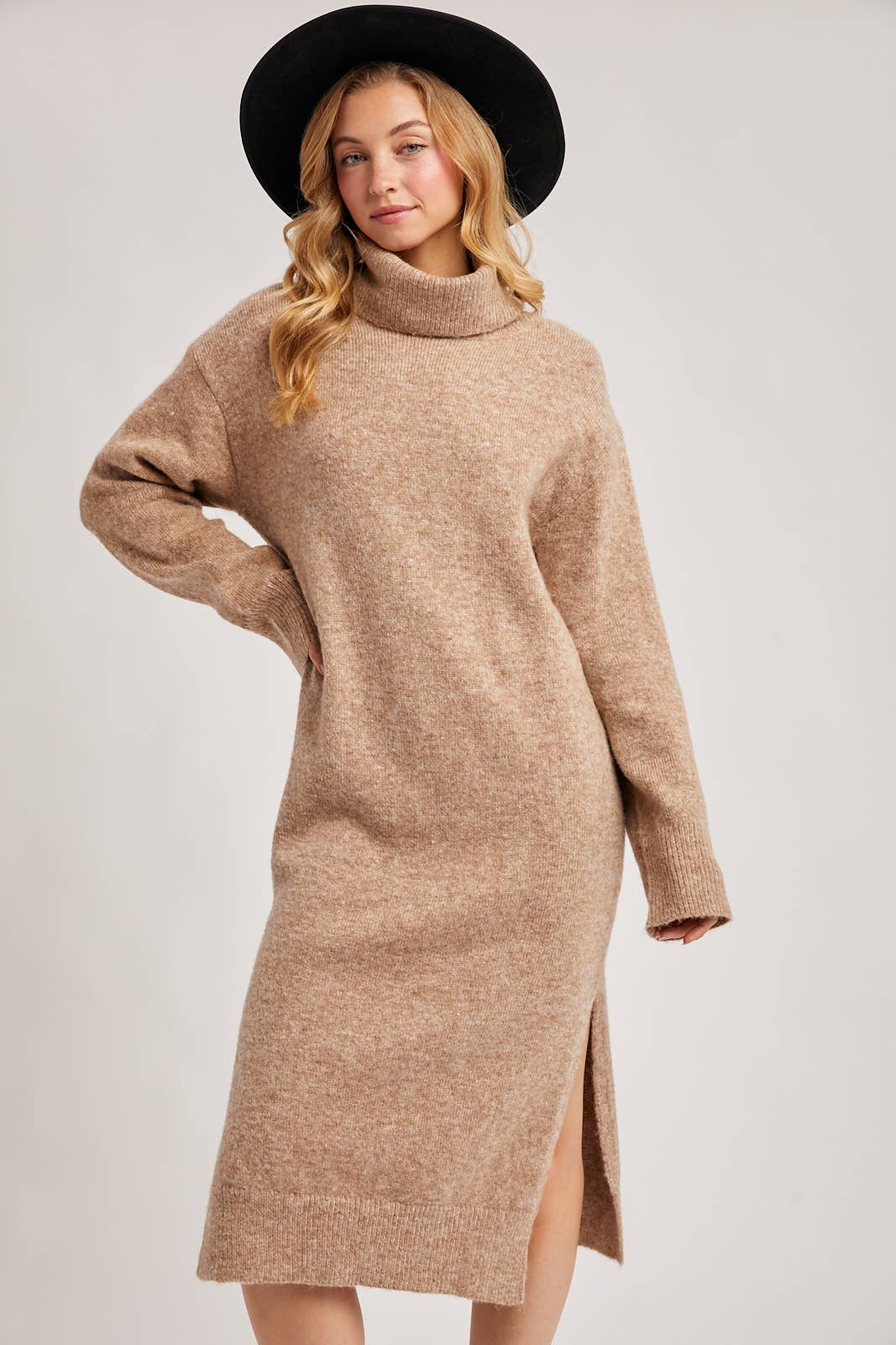 Turtleneck Knit Midi Dress
