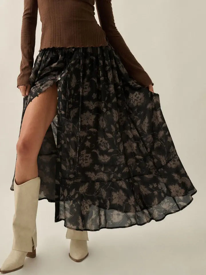 Black Floral Skirt