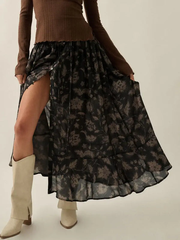 Black Floral Skirt