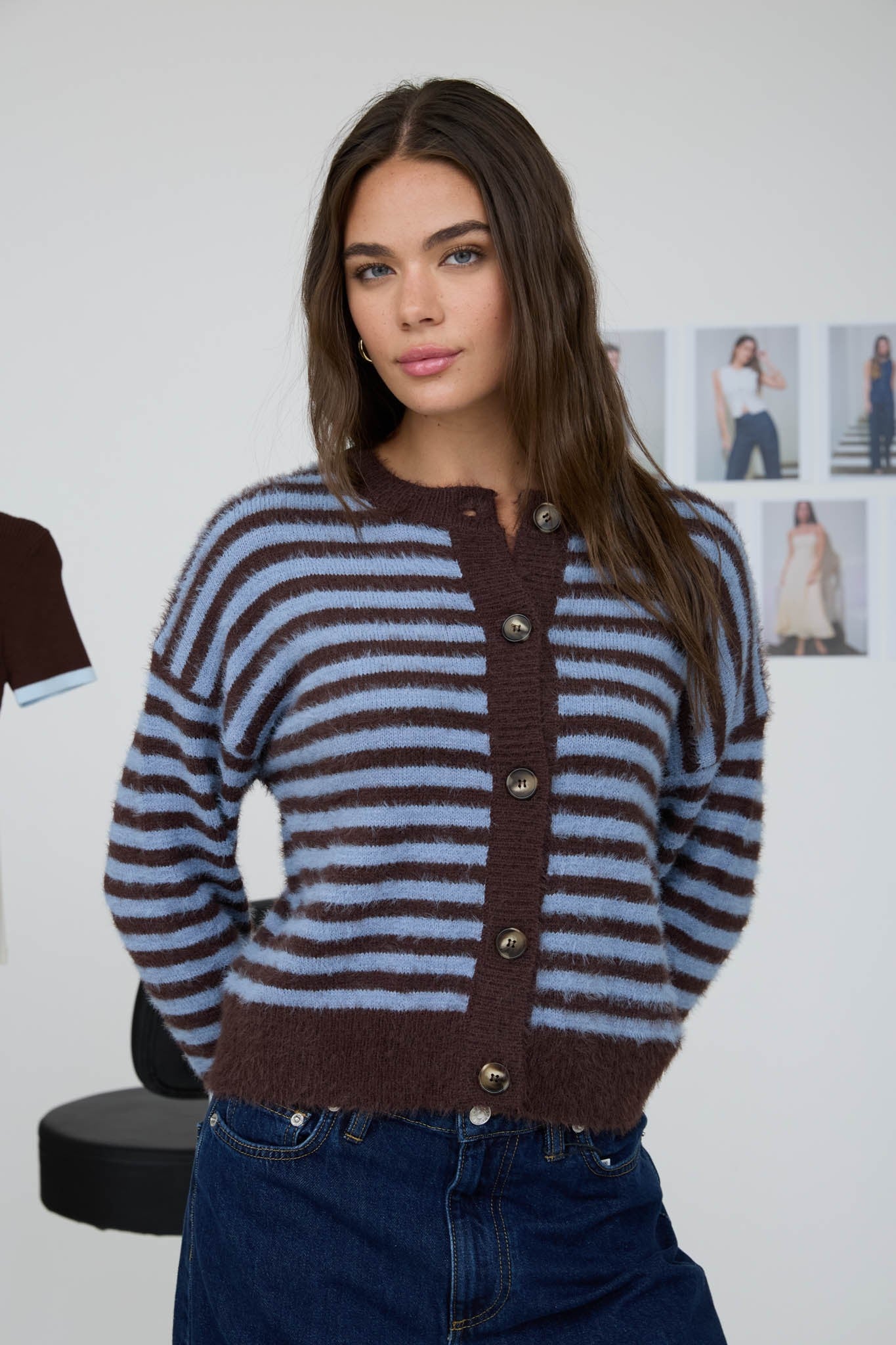 Stripe Fuzzy Cardigan