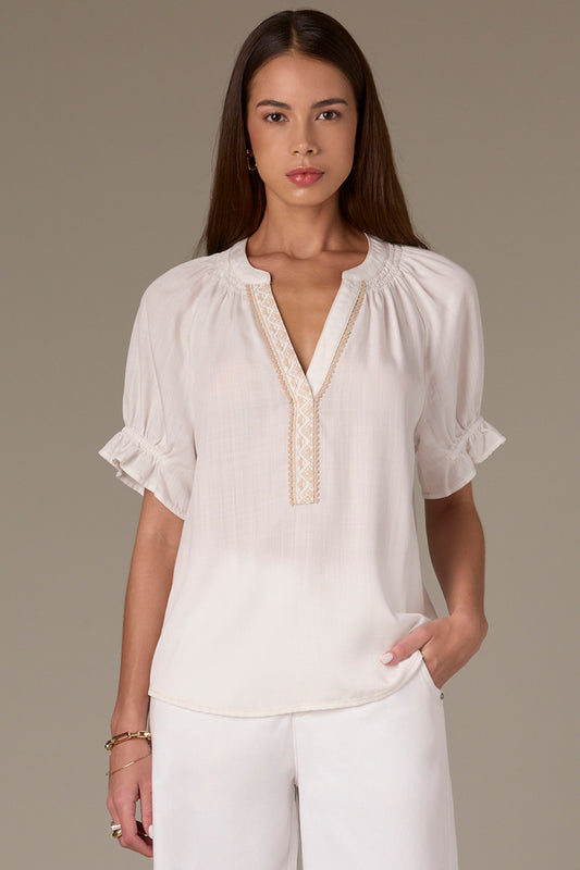 Woven Embroidered Sleeve Top