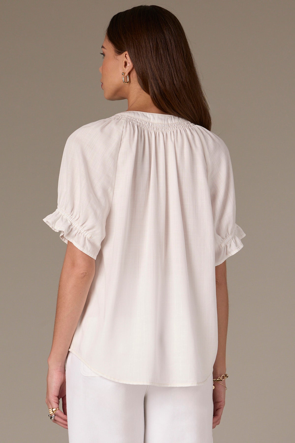 Woven Embroidered Sleeve Top