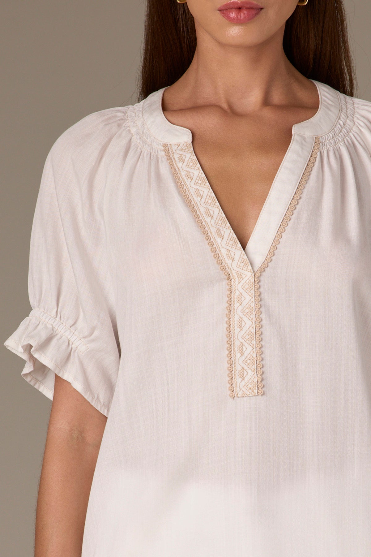 Woven Embroidered Sleeve Top