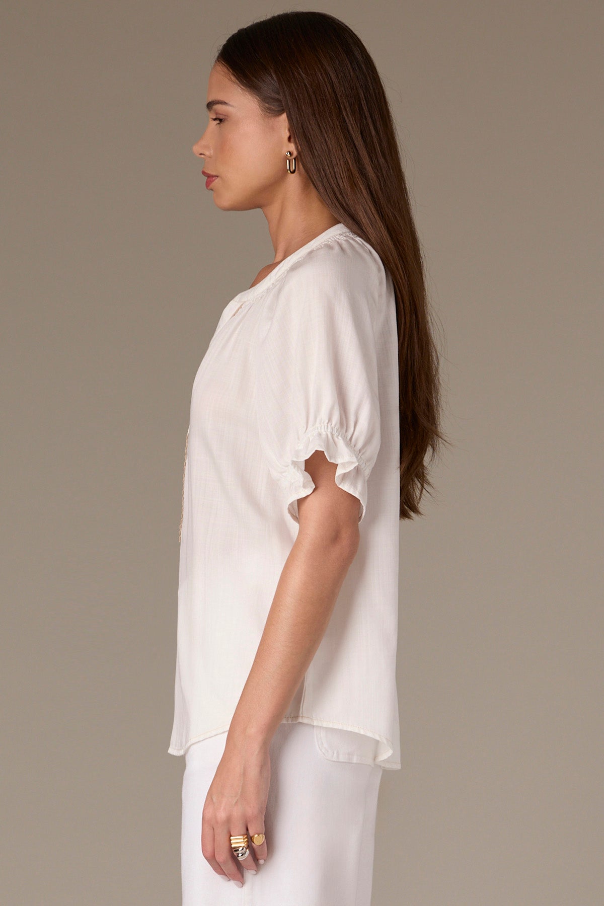 Woven Embroidered Sleeve Top