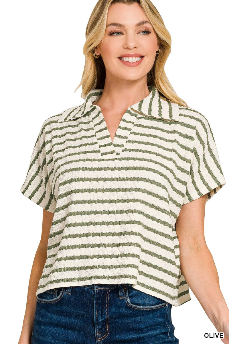 Striped Split Neck