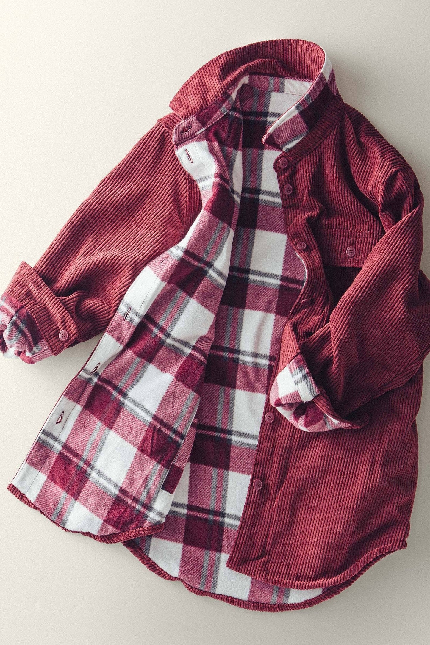 Plaid Lined Corduroy Shacket