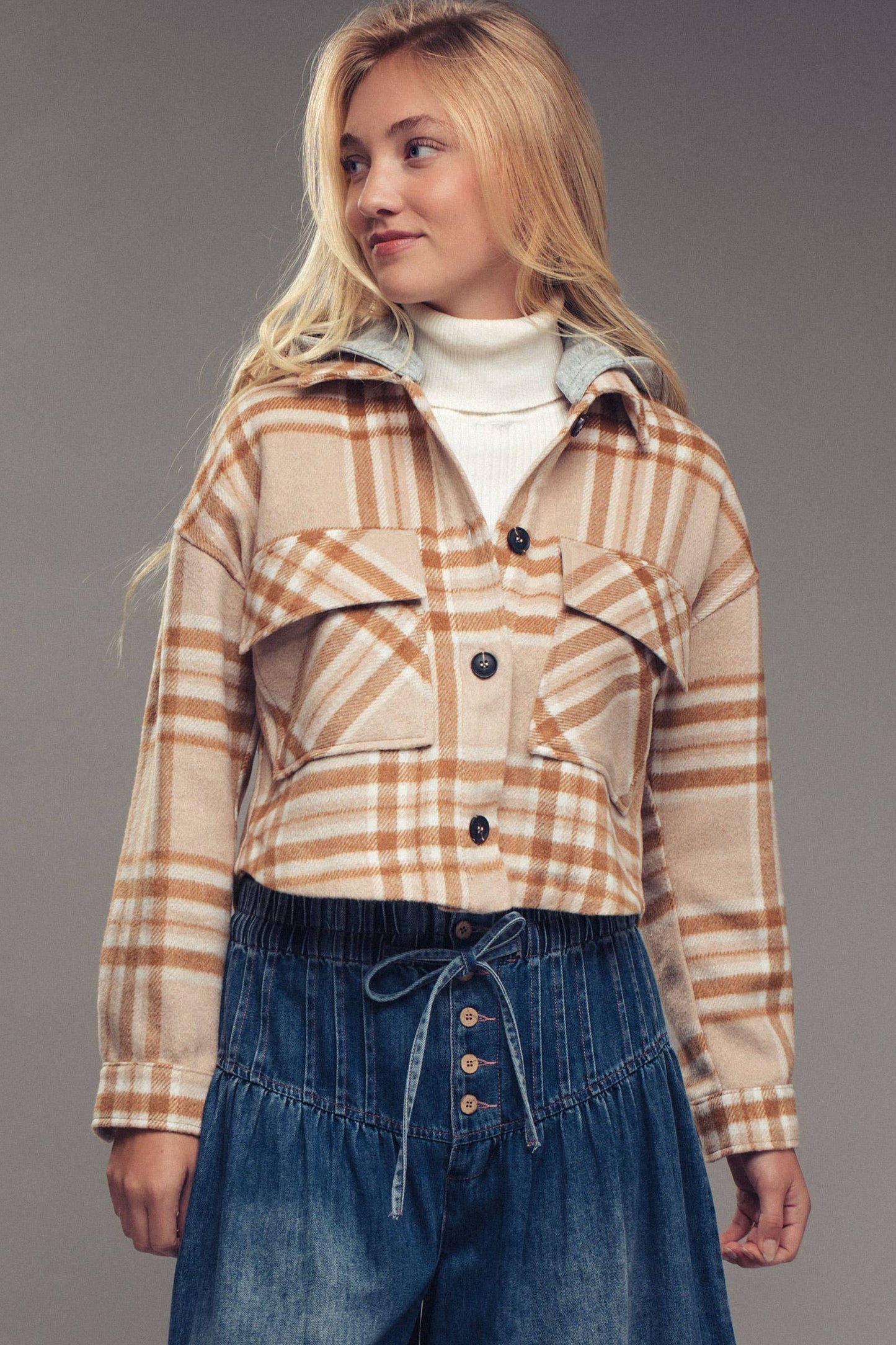 Detachable Hoodie Plaid Jacket