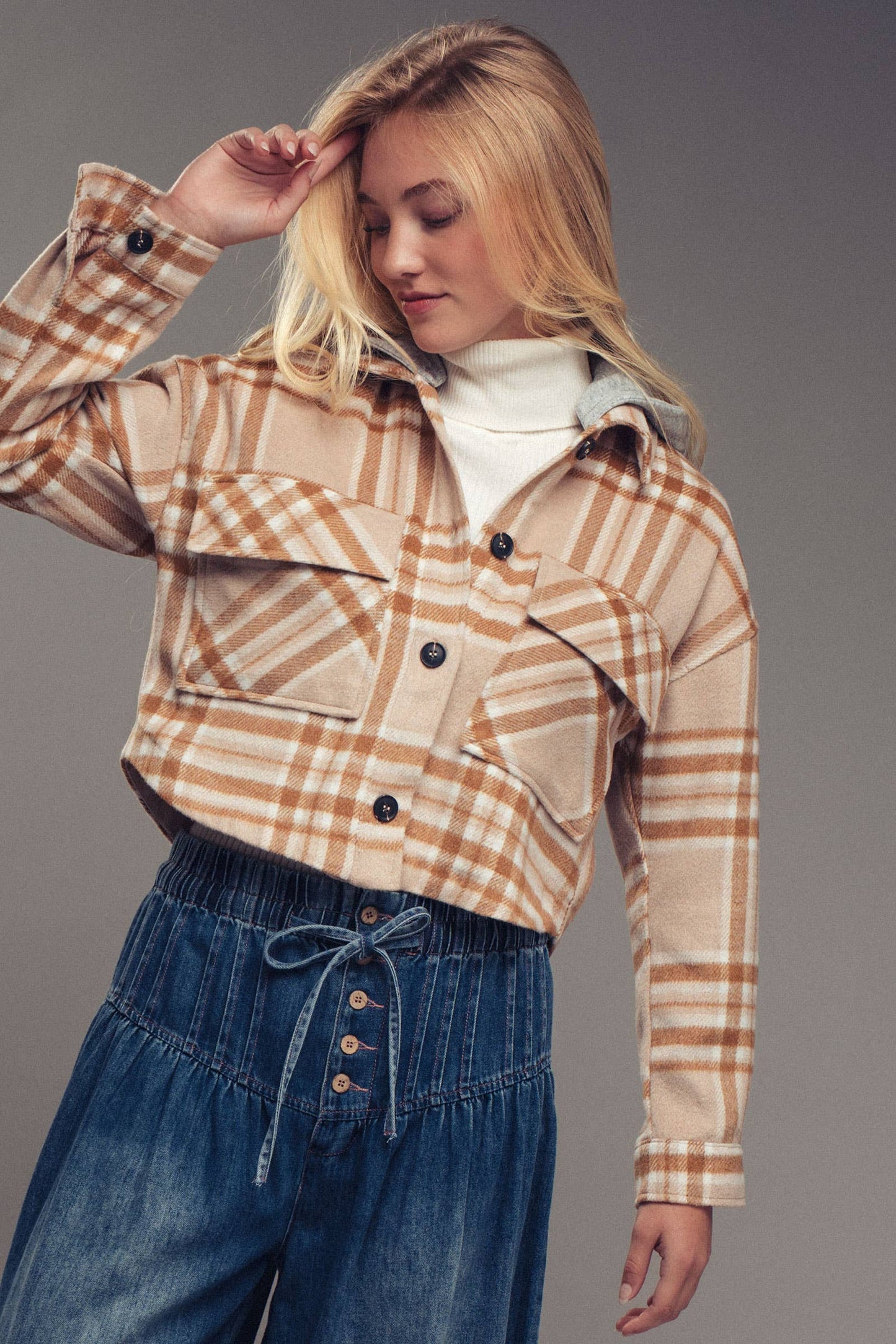 Detachable Hoodie Plaid Jacket