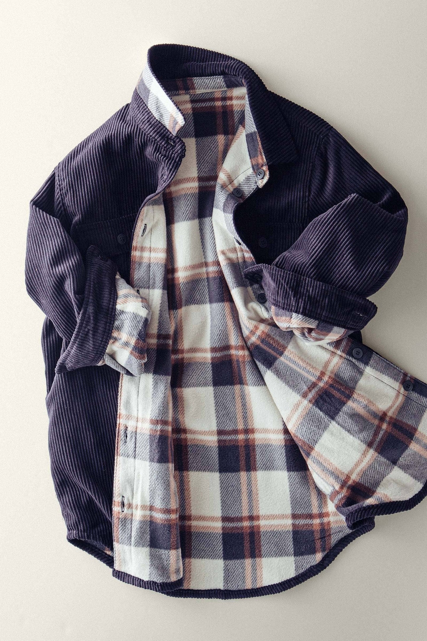 Plaid Lined Corduroy Shacket