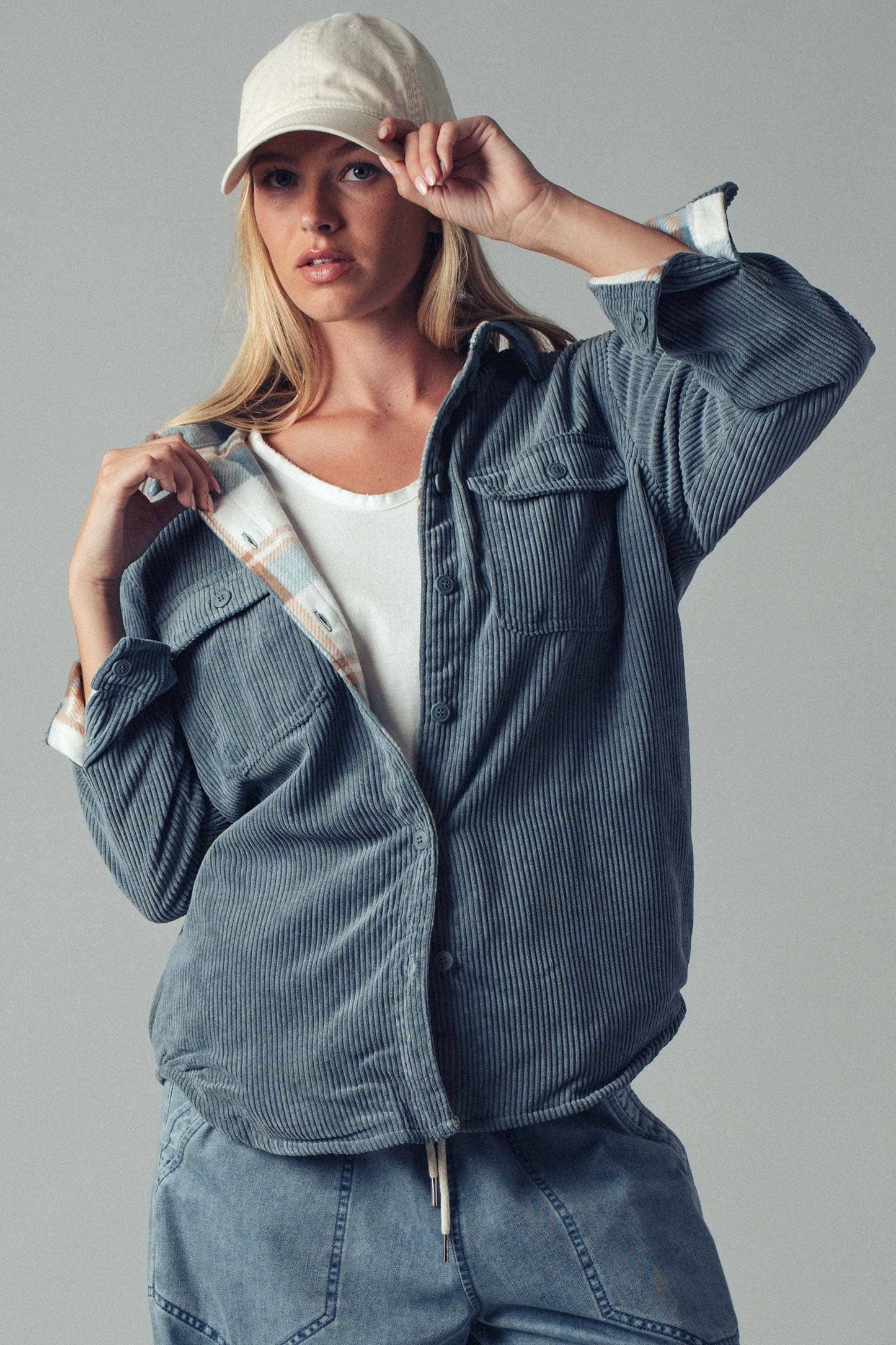 Plaid Lined Corduroy Shacket