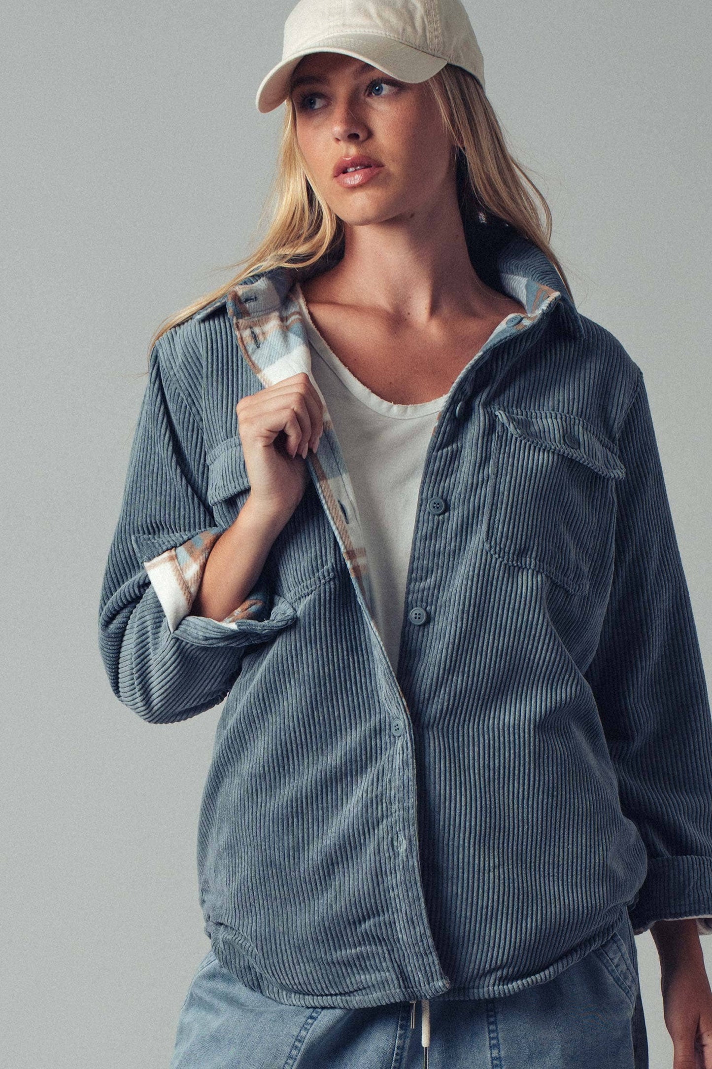 Plaid Lined Corduroy Shacket