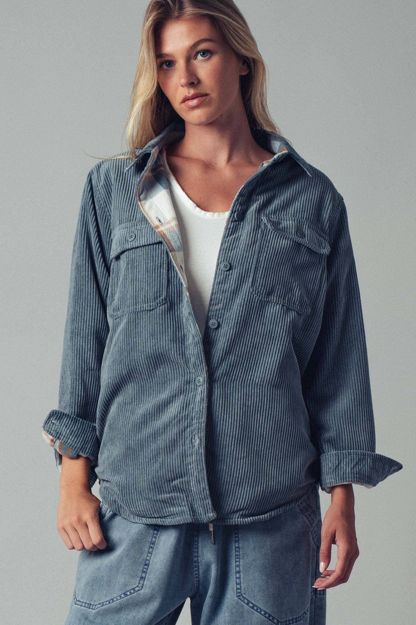 Plaid Lined Corduroy Shacket
