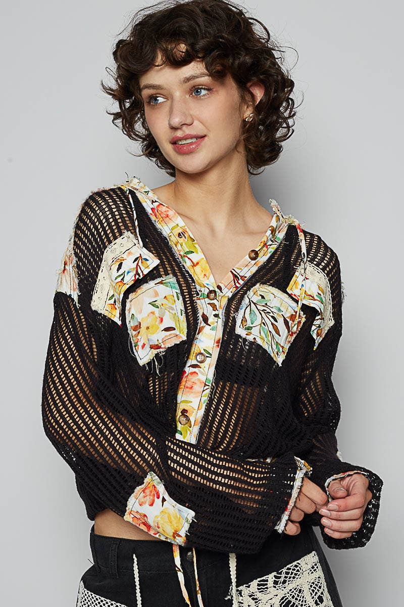 Floral Print Crochet Jacket