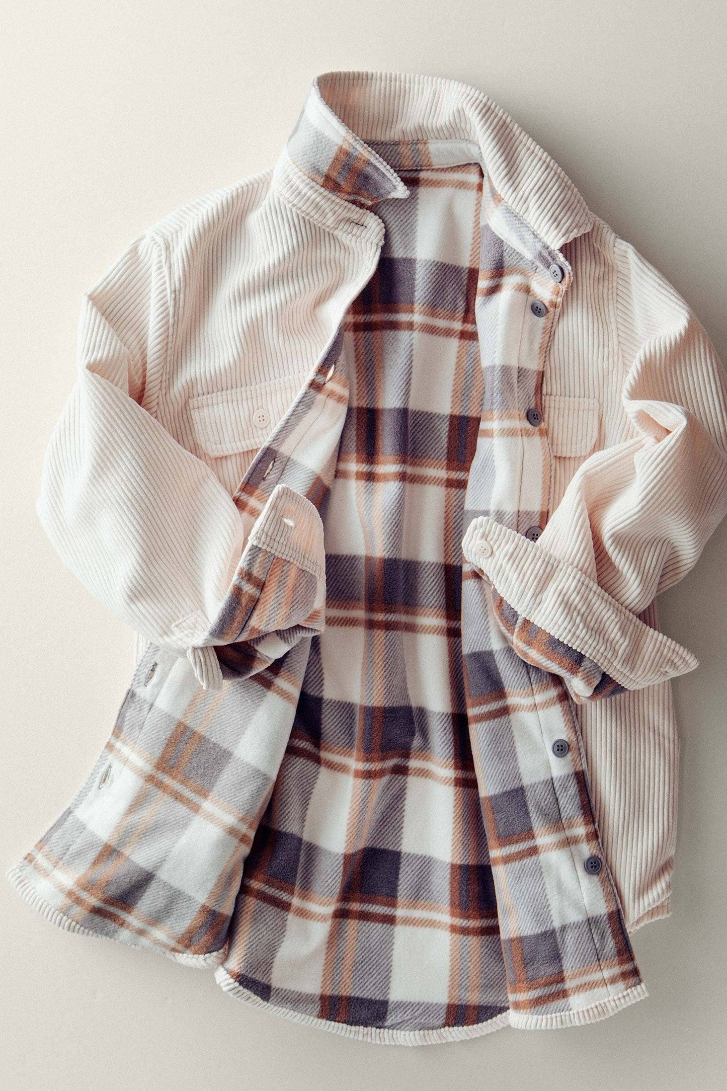 Plaid Lined Corduroy Shacket