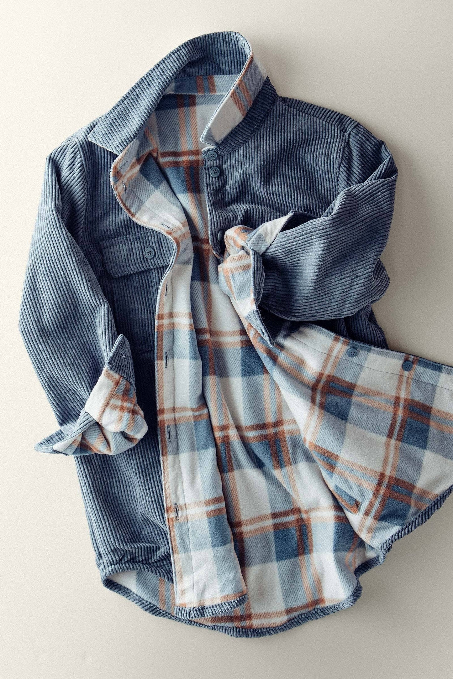 Plaid Lined Corduroy Shacket