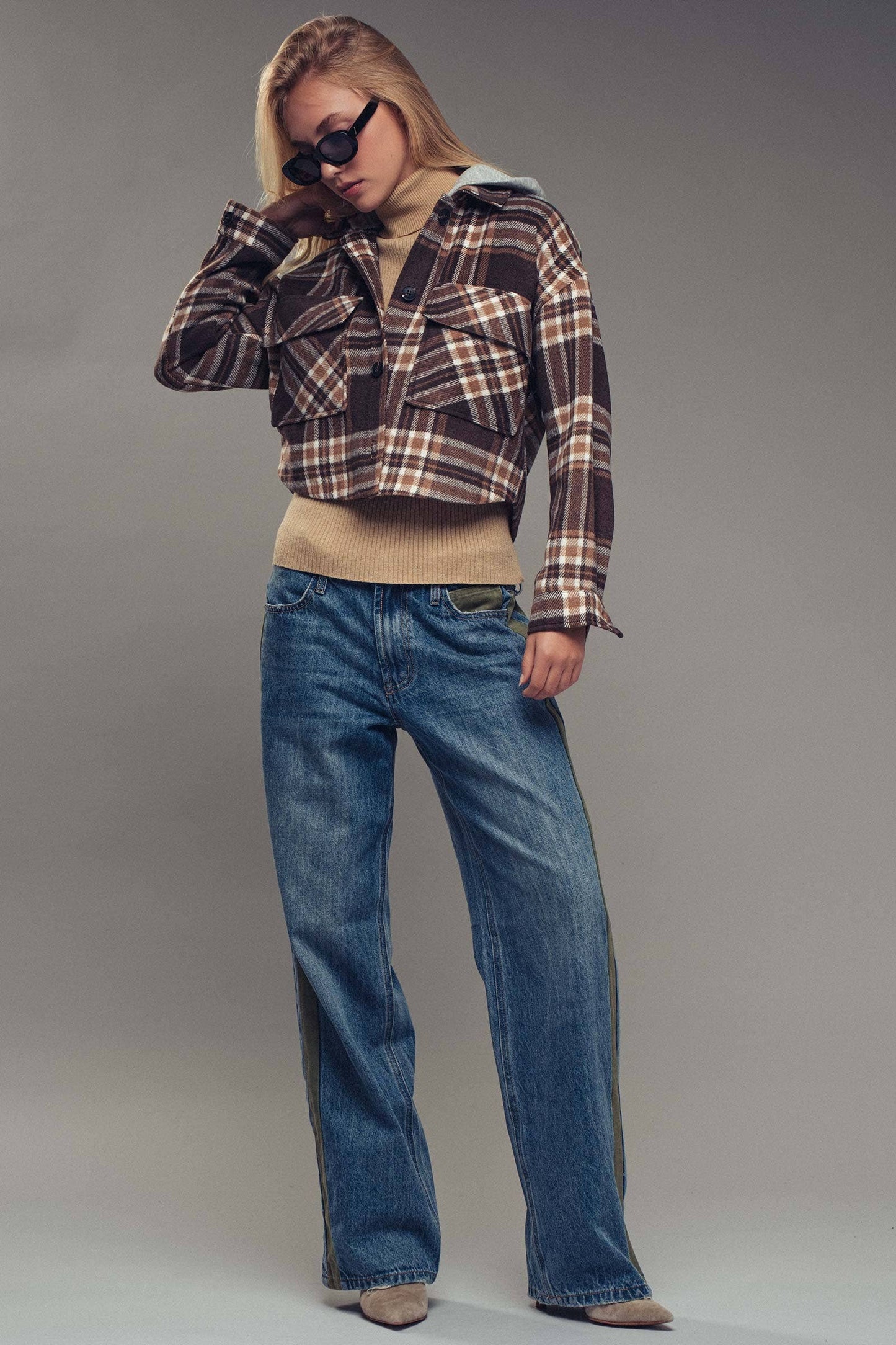 Detachable Hoodie Plaid Jacket