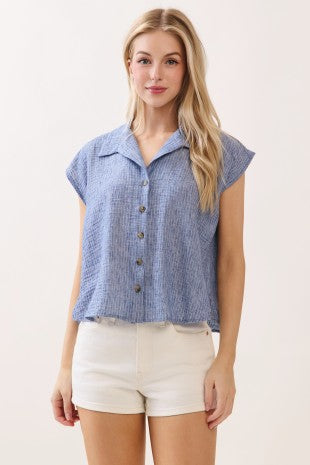 Stripe Collared Button Top