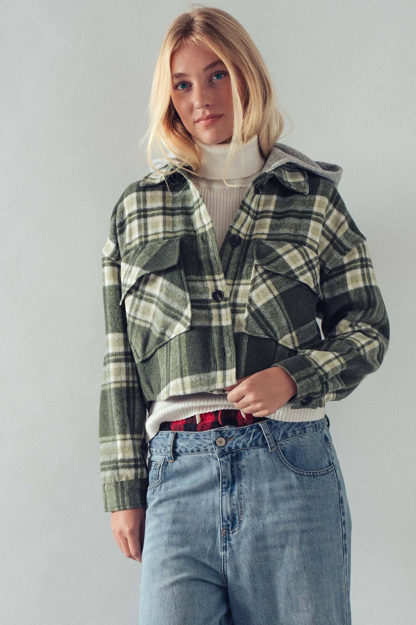 Detachable Hoodie Plaid Jacket