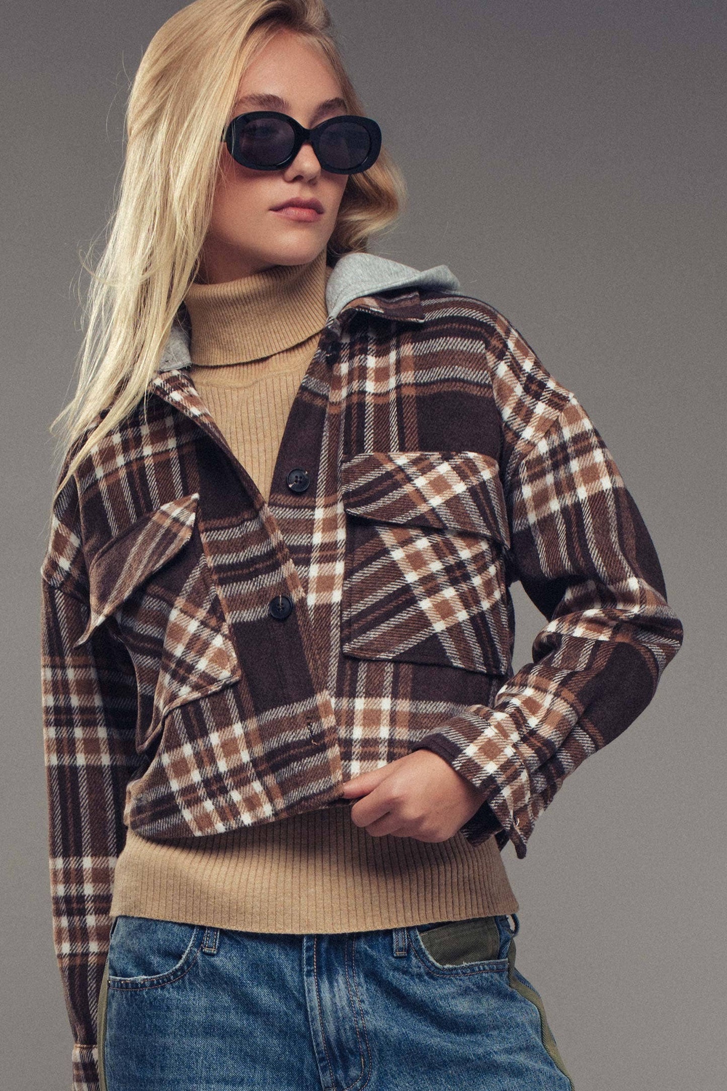 Detachable Hoodie Plaid Jacket
