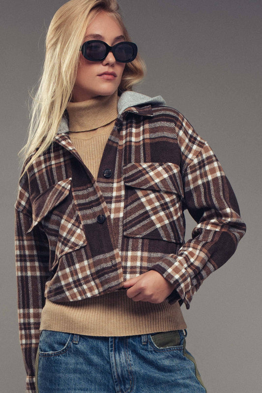 Detachable Hoodie Plaid Jacket