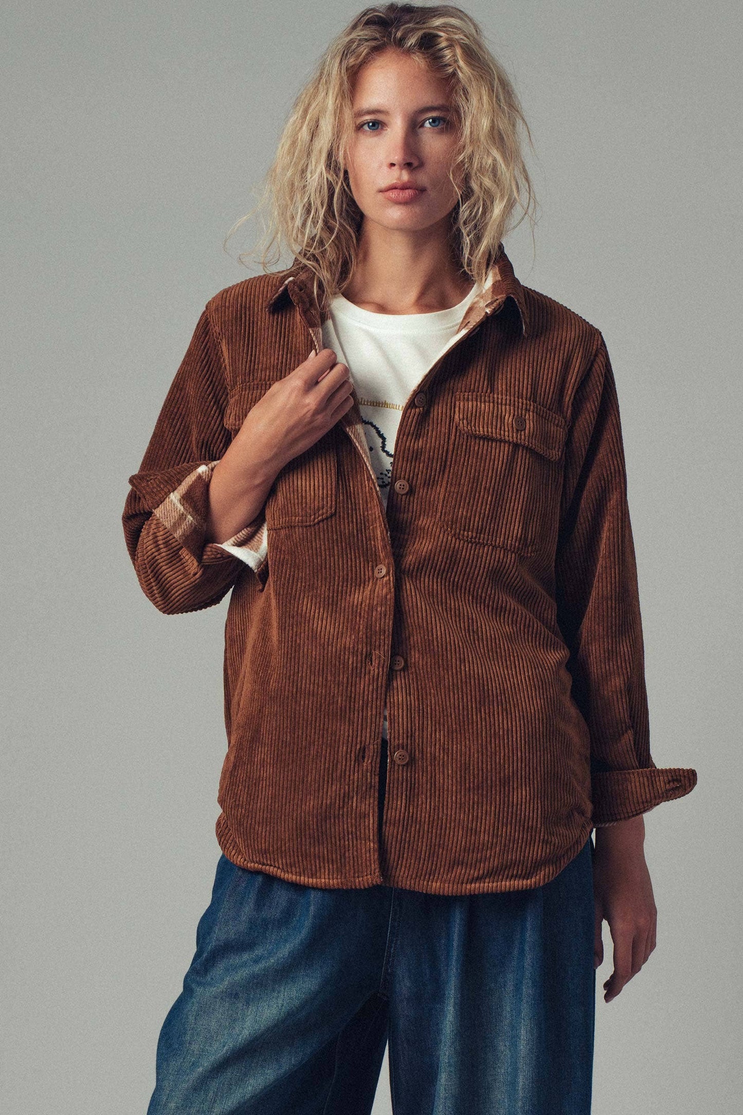 Plaid Lined Corduroy Shacket