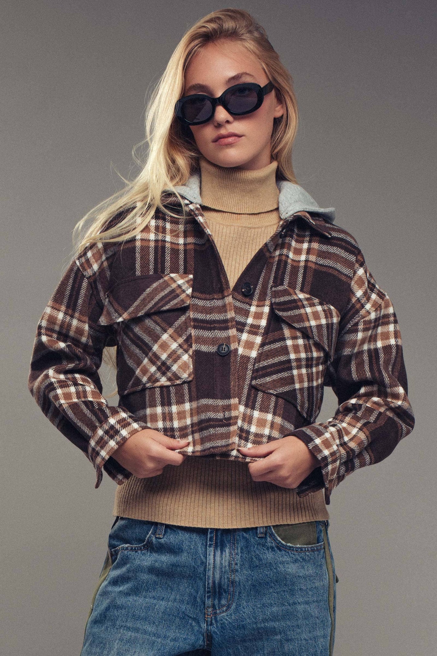 Detachable Hoodie Plaid Jacket