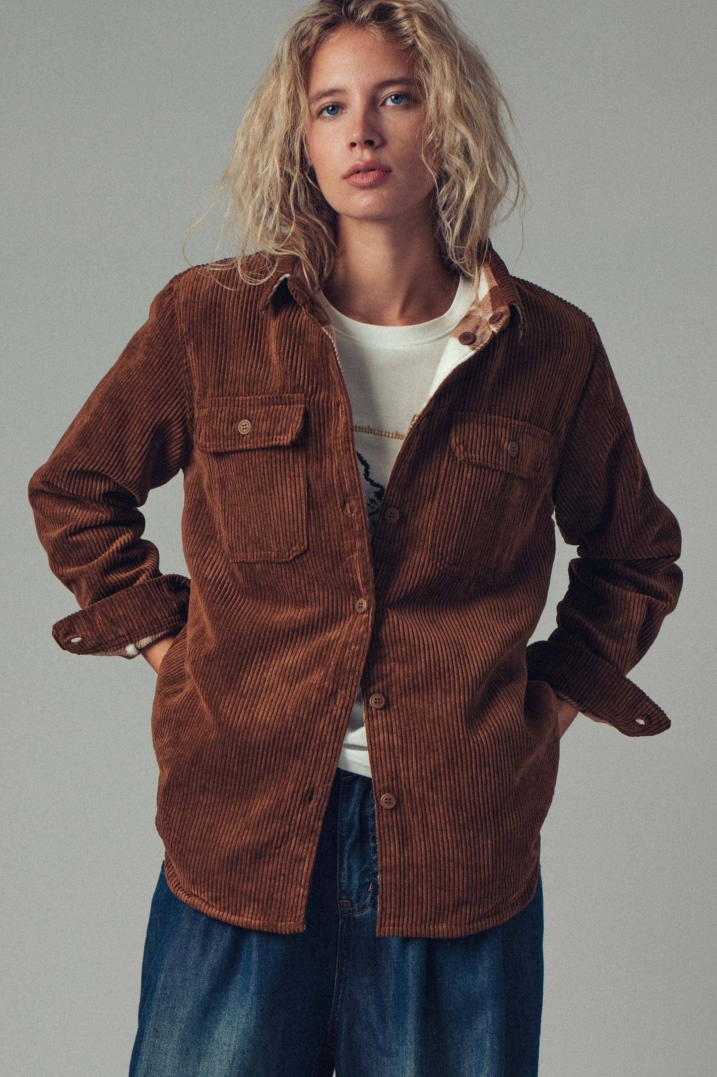Plaid Lined Corduroy Shacket