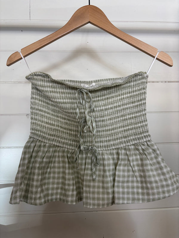Plaid Strapless Ruffle