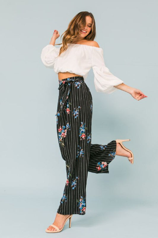 Pinstriped Floral Pants