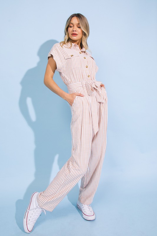 Striped Woven Jumpsuit