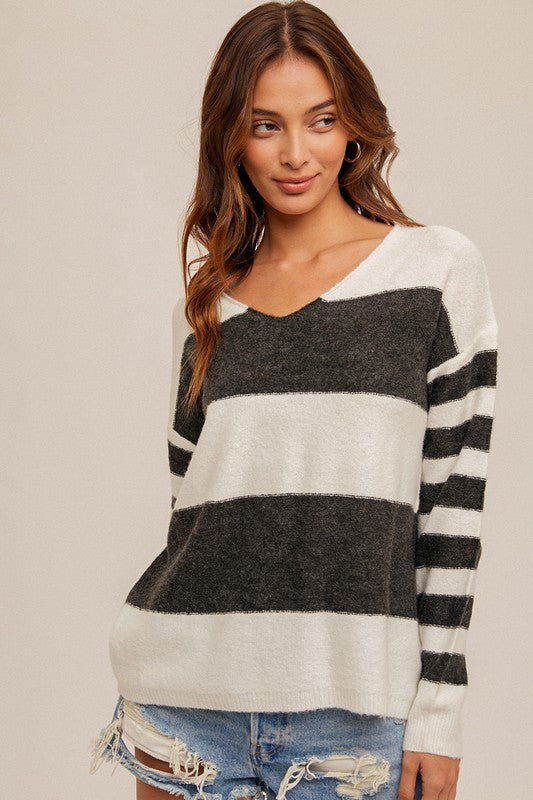 V-Neck Striped Sweater