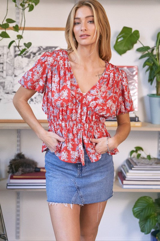 Floral V-Neck Top