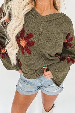 Flower V-Neck Sweater